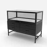 48” Wide Glass Showcase Display with Storage Drawers - Matte Black Finish